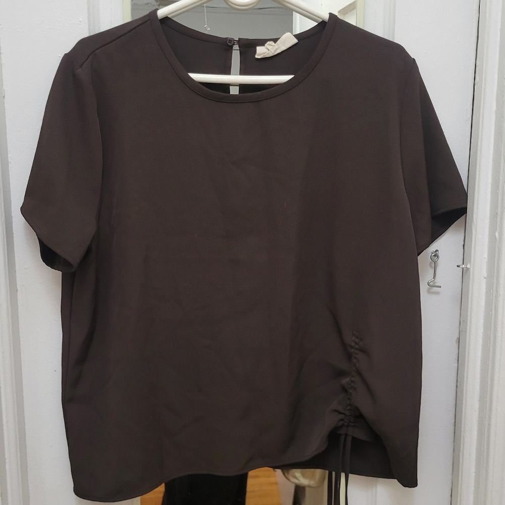 Women’s Short Sleeve Relaxed Fit Drawstring‎ Top Brown  Minimalist Work Career